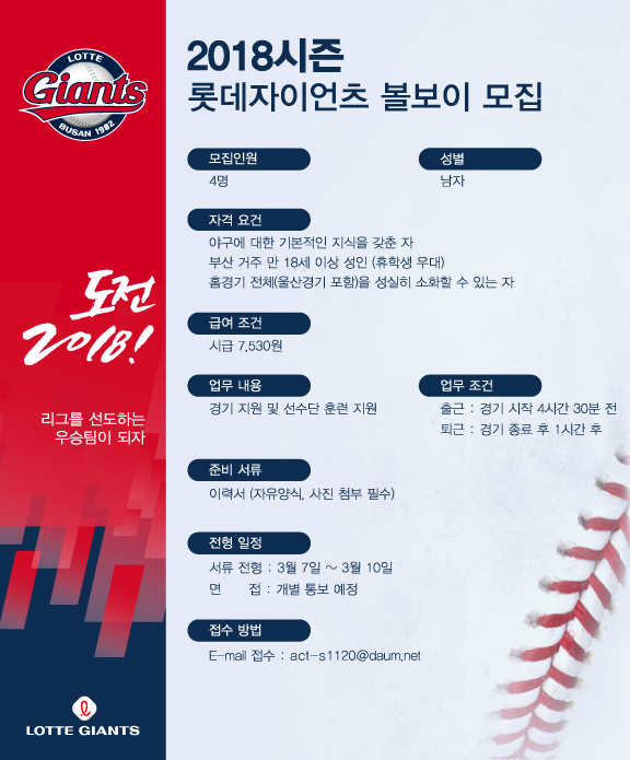 롯데, 2018시즌 볼보이 모집