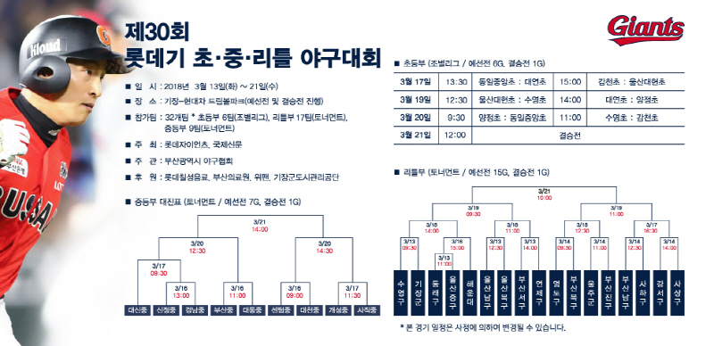 제 30회 롯데기 초, 리틀, 중학교 야구대회 일정 변경 안내