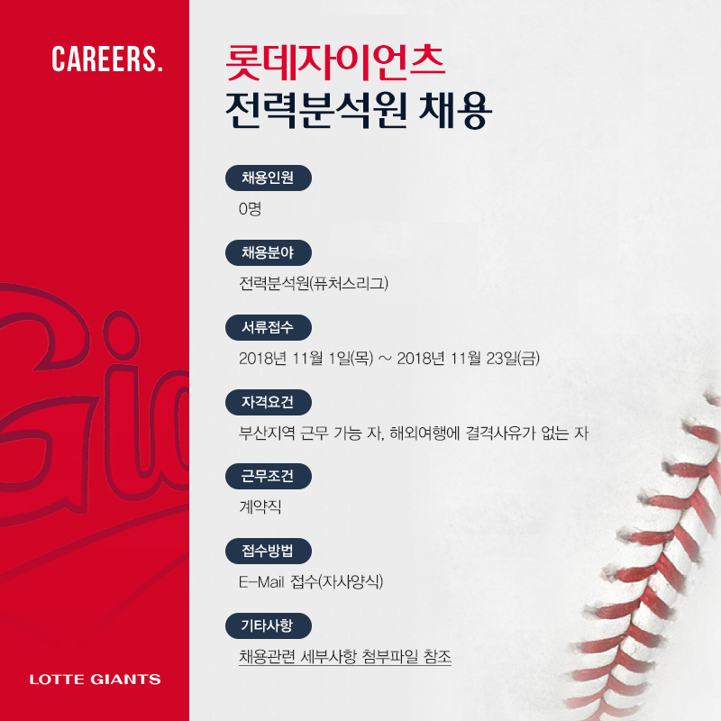 롯데자이언츠 전력분석원 채용