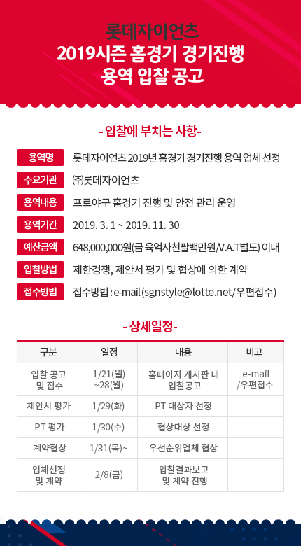 롯데자이언츠 2019년 홈경기 경기진행 용역 업체 선정
